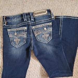 Rock Revival Dark Blue Boot Cut Jeans with Silver Embellishments